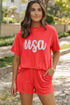 Orange Star USA Embroidered Corded T Shirt and Shorts Set